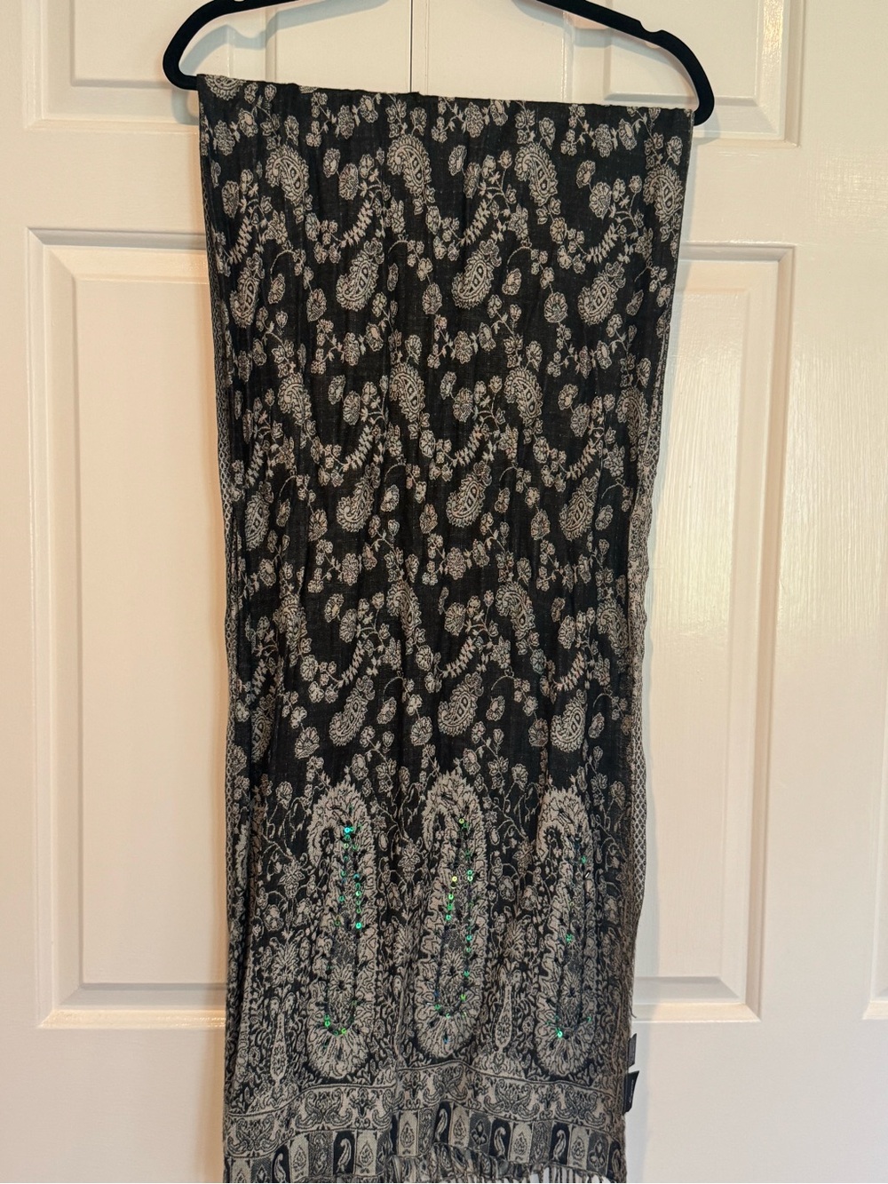 Black Paisley Fringe Wrap Scarf